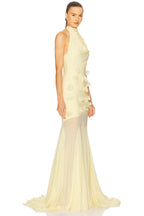 Cream Petal Halter Fishtail Gown