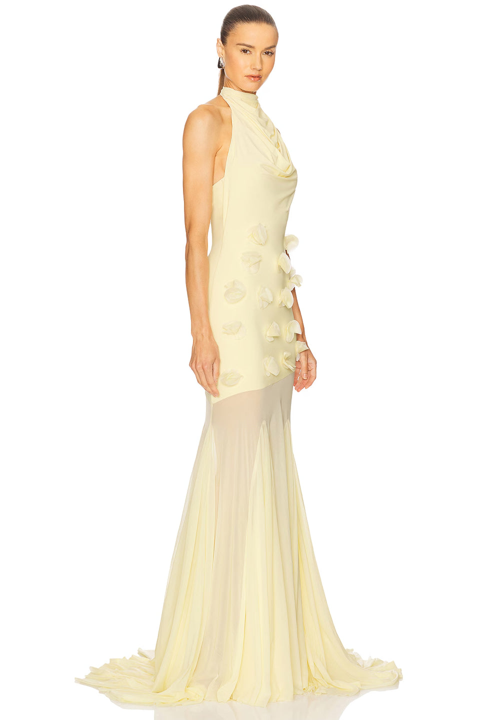 Cream Petal Halter Fishtail Gown