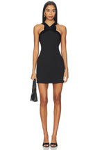 Black Velvet Bow Halter Mini Dress