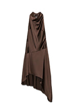 Brown Halter Satin Open Back Midi Dress