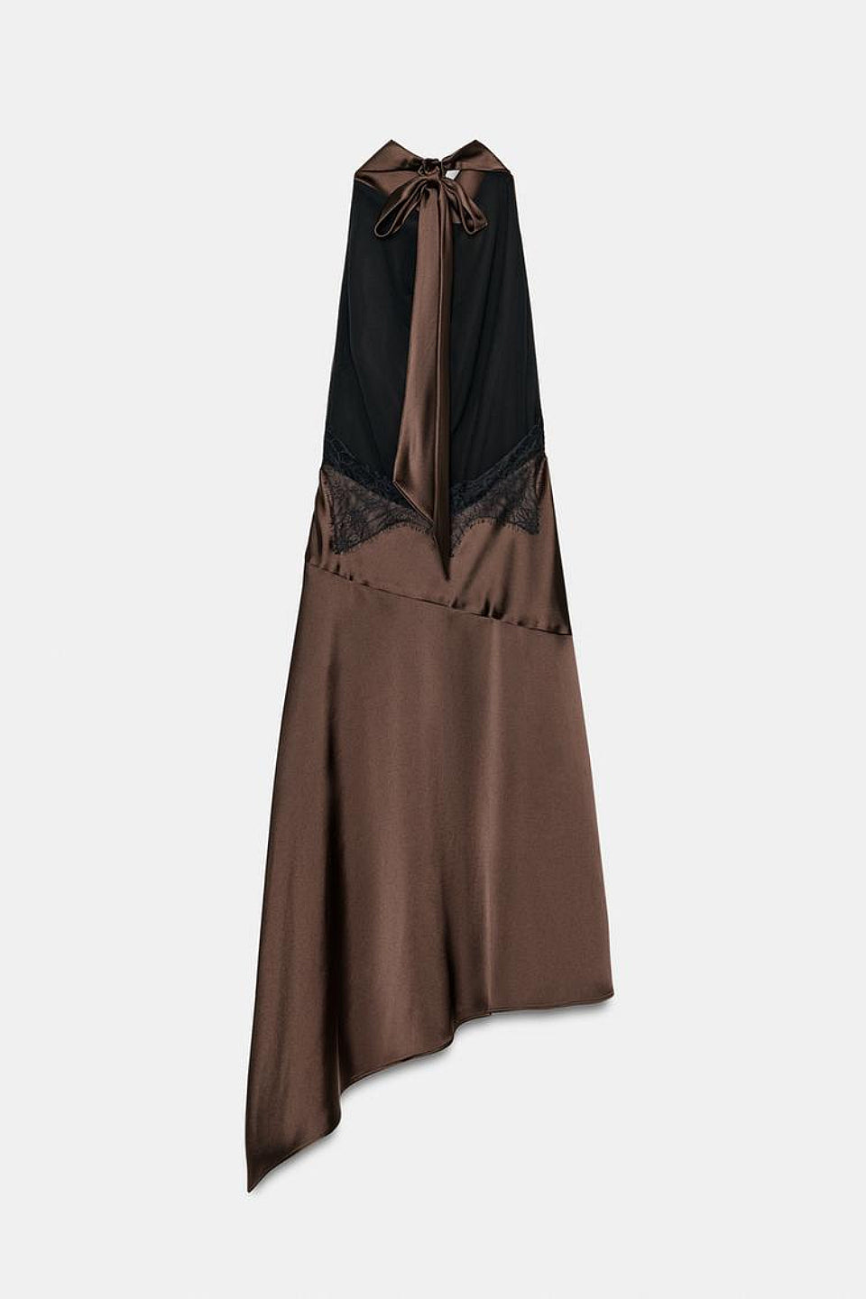 Brown Halter Satin Open Back Midi Dress