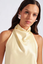 Cream Satin Halter Open Back Top