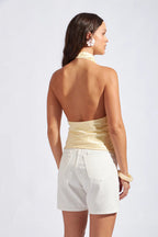 Cream Satin Halter Open Back Top