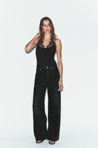 Black Halter Lace Sheer Bodysuit