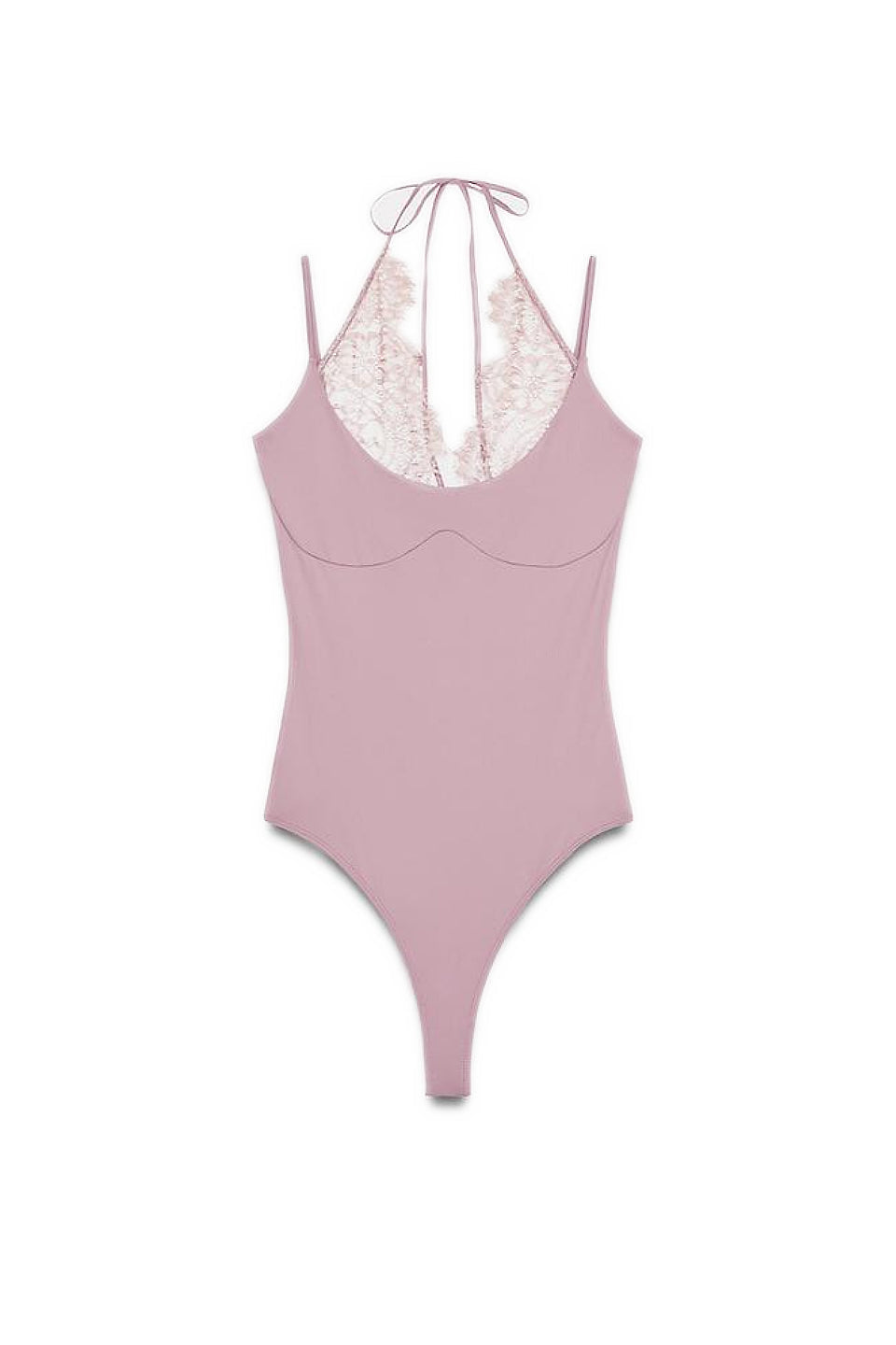 Pink Halter Lace Sheer Bodysuit