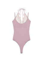 Pink Halter Lace Sheer Bodysuit