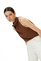 Brown Halter Ring Back Sleeveless Top