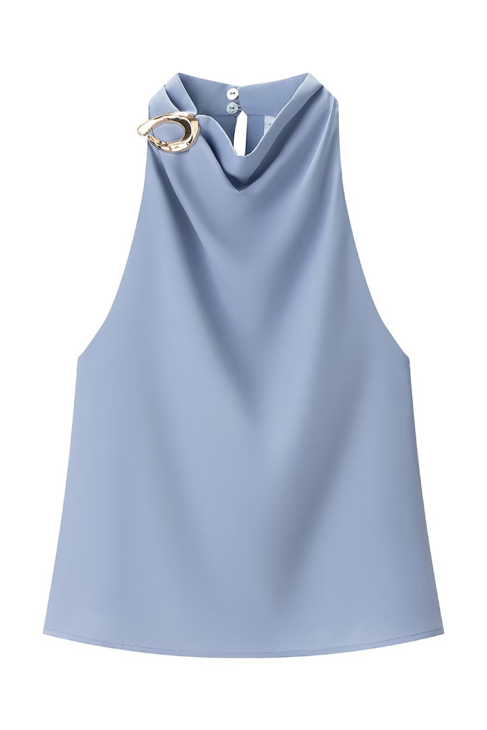 Blue Halter Ring Back Sleeveless Top