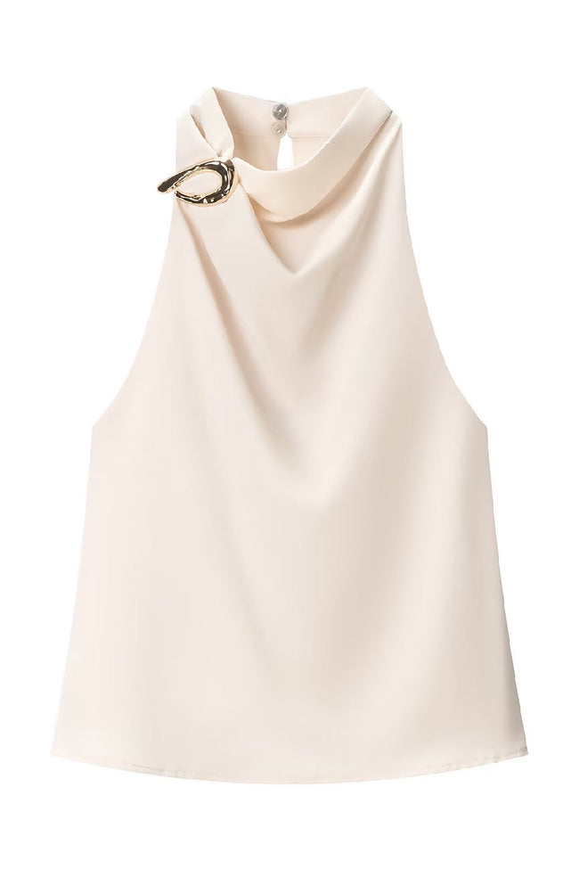 Apricot Halter Ring Back Sleeveless Top Hover Image