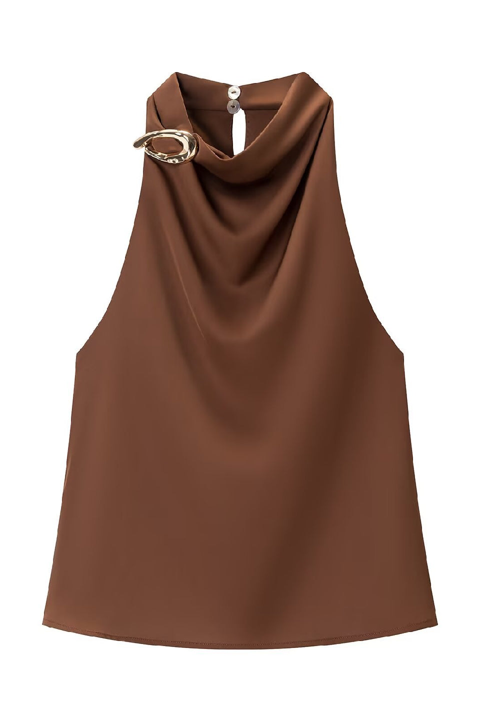 Brown Halter Ring Back Sleeveless Top