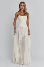 Ivory Boned Chiffon Layered Maxi Dress