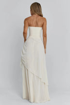 Ivory Boned Chiffon Layered Maxi Dress