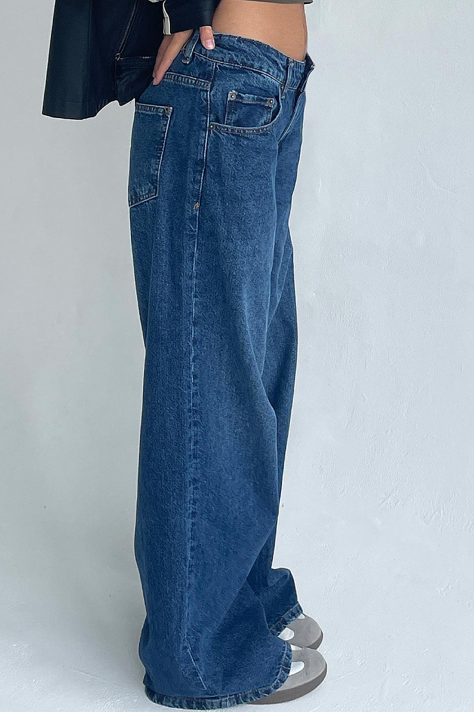 Blue Wide Leg Low Rise Jeans
