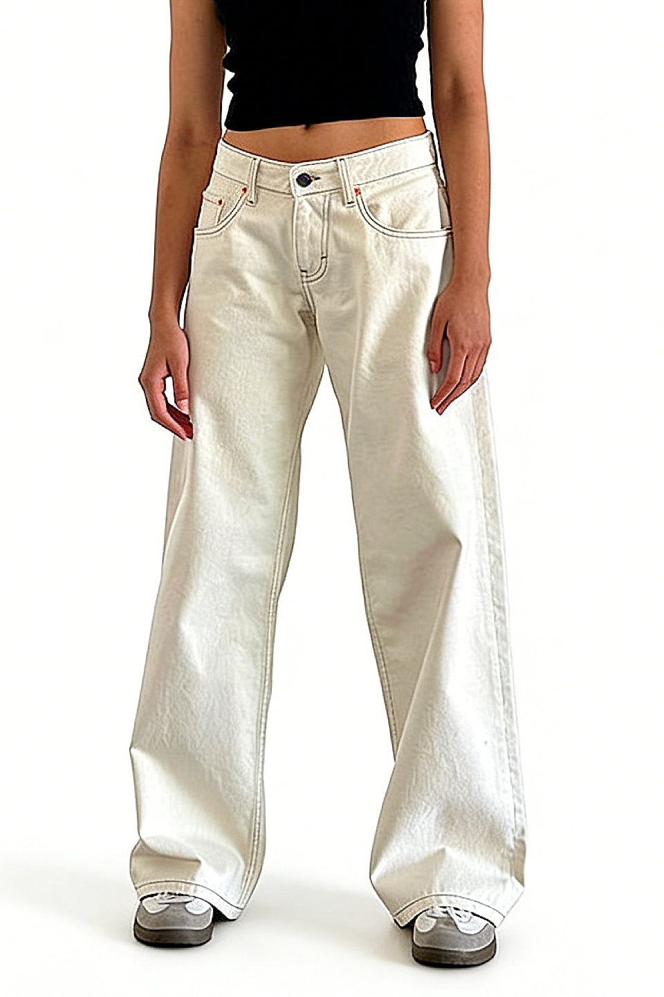 Off White Wide Leg Low Rise Jeans