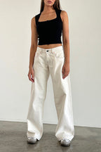 Off White Wide Leg Low Rise Jeans