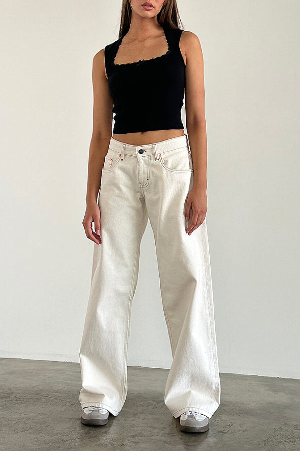 Off White Wide Leg Low Rise Jeans