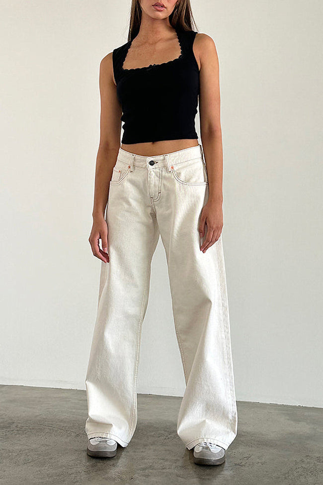 Off White Wide Leg Low Rise Jeans Main Image
