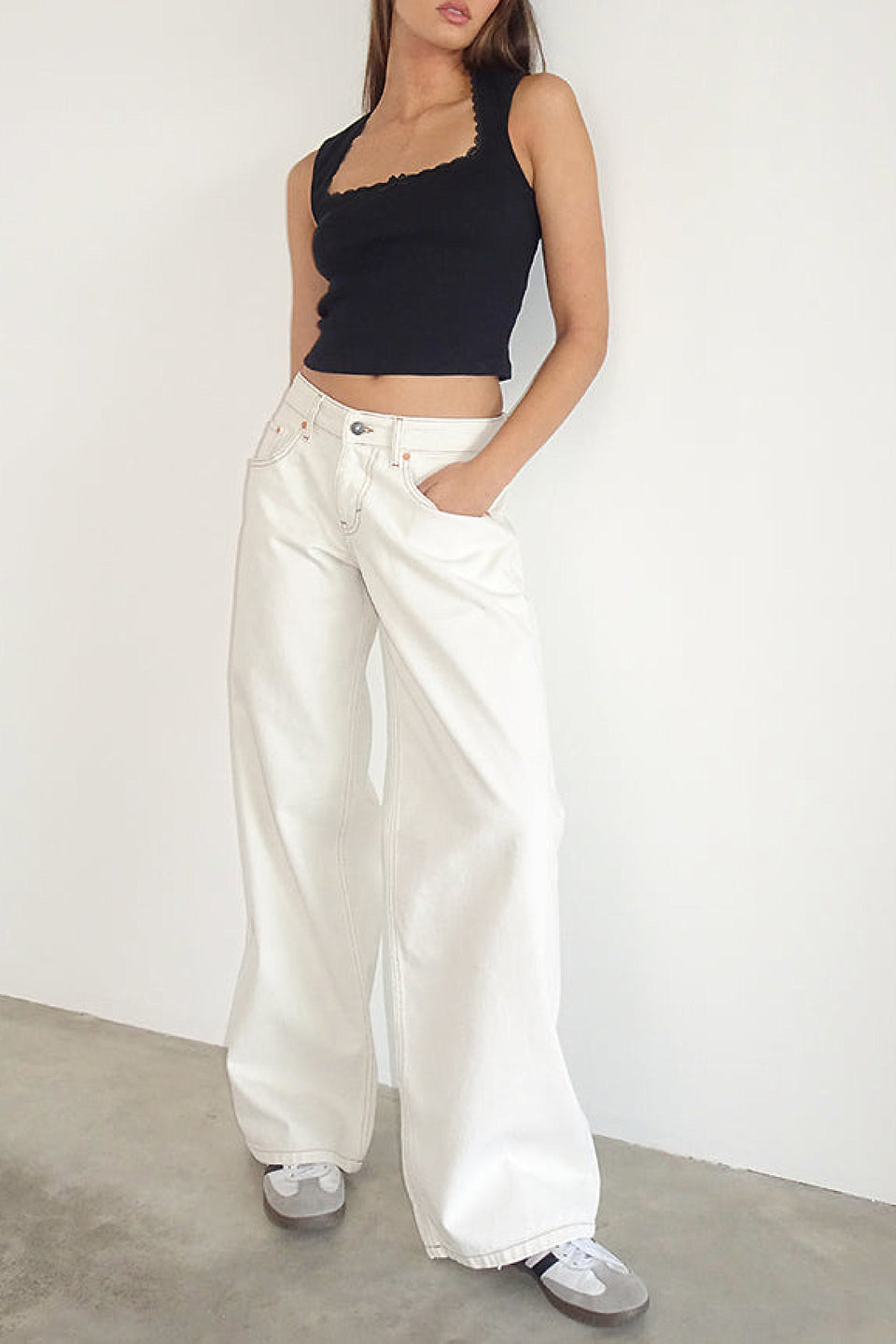 Off White Wide Leg Low Rise Jeans