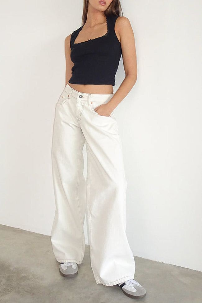 Off White Wide Leg Low Rise Jeans Hover Image