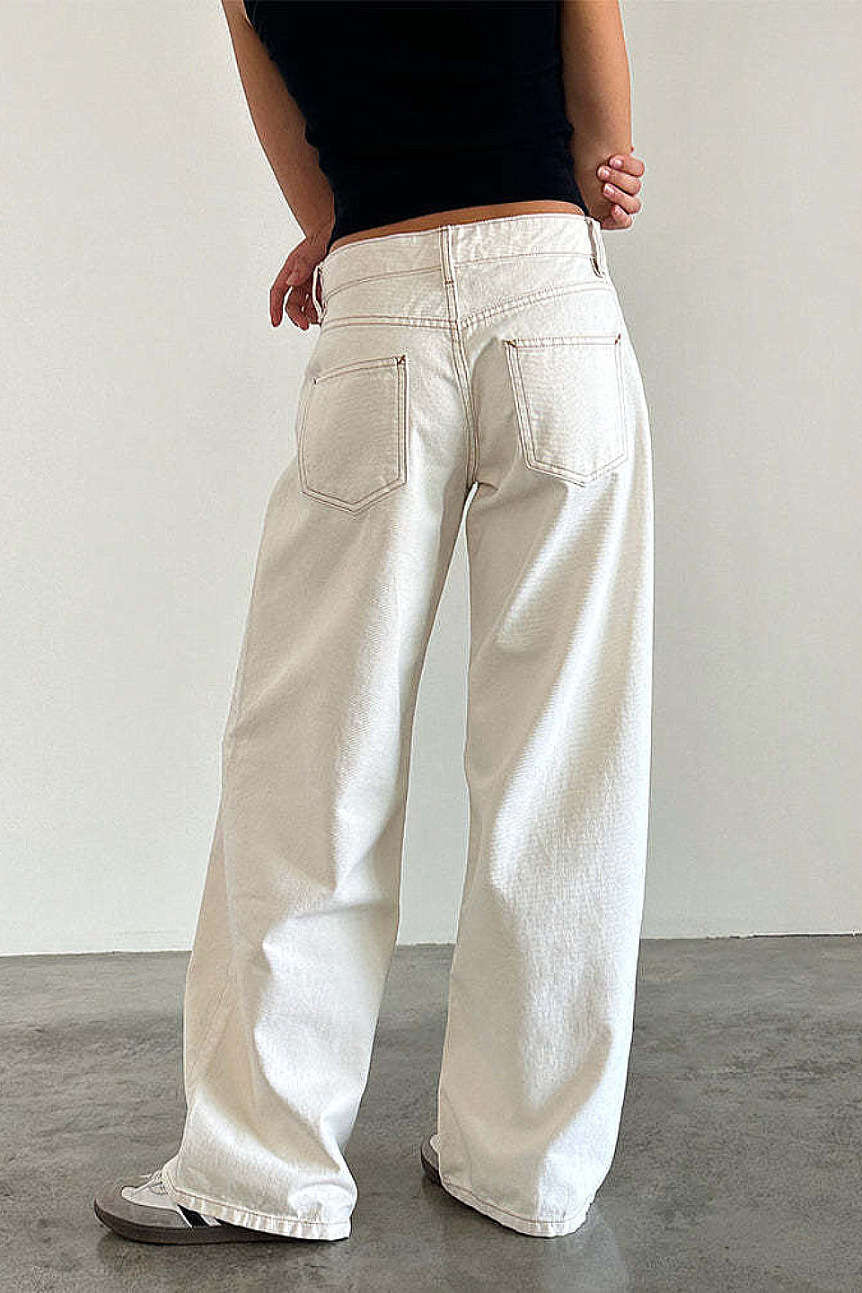 Off White Wide Leg Low Rise Jeans
