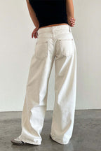 Off White Wide Leg Low Rise Jeans