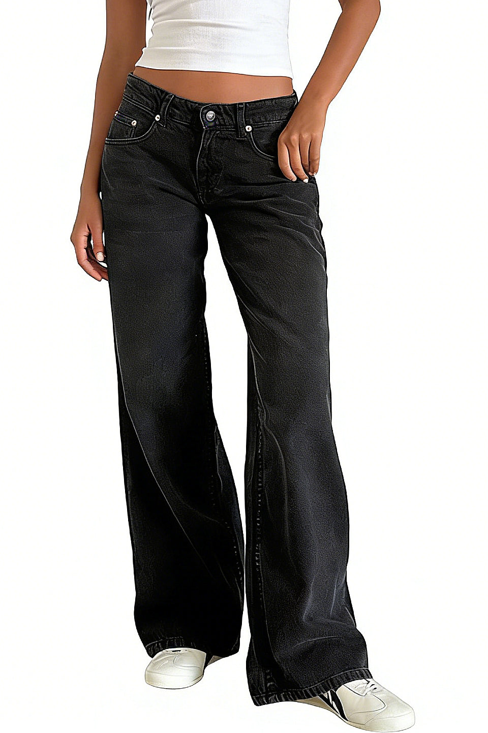 Black Wide Leg Low Rise Jeans