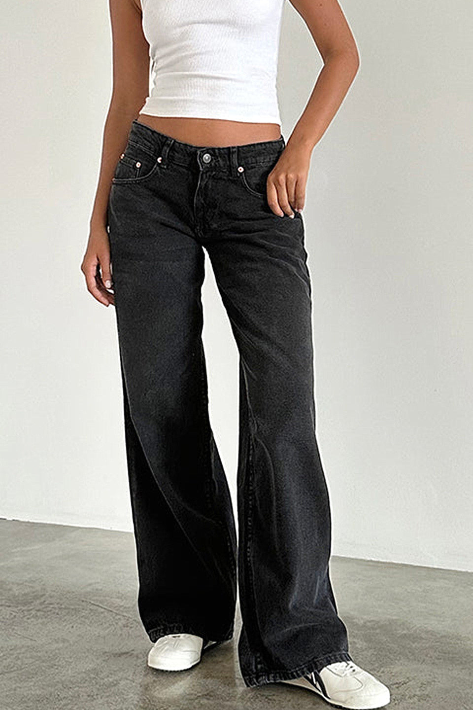 Black Wide Leg Low Rise Jeans