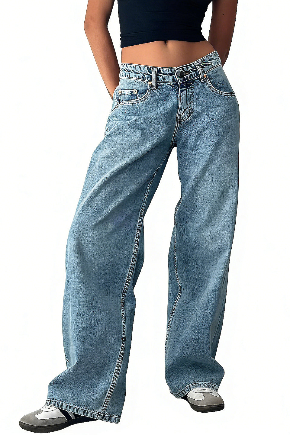 Light Blue Wide Leg Low Rise Jeans