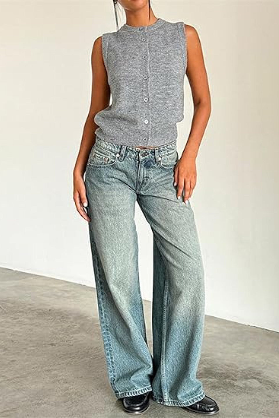 Turquoise Wide Leg Low Rise Jeans