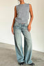 Turquoise Wide Leg Low Rise Jeans