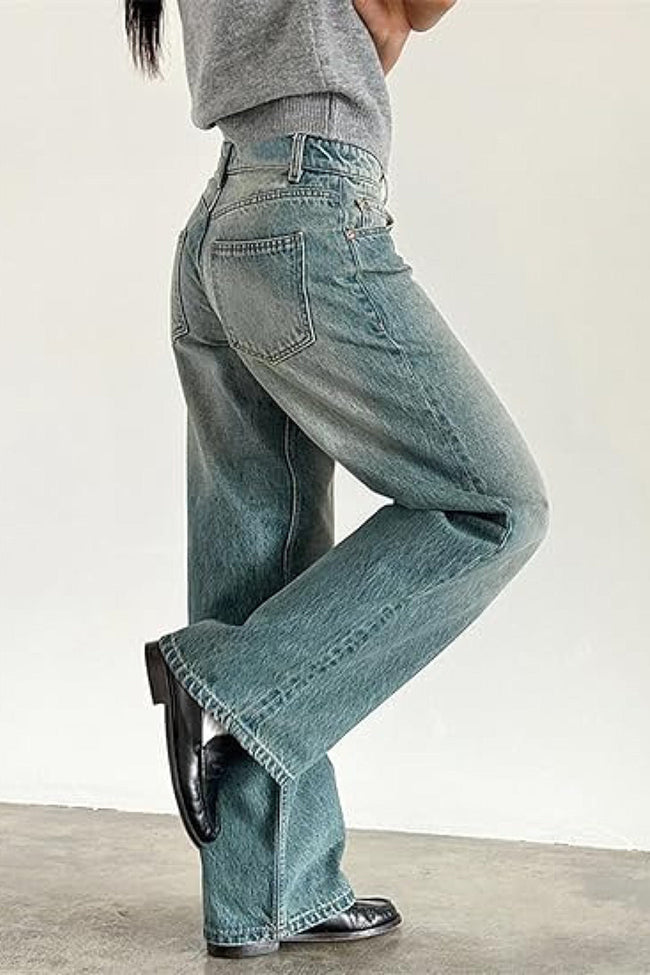 Turquoise Wide Leg Low Rise Jeans Main Image