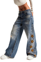 Floral Cutout Distressed Wide Jeans