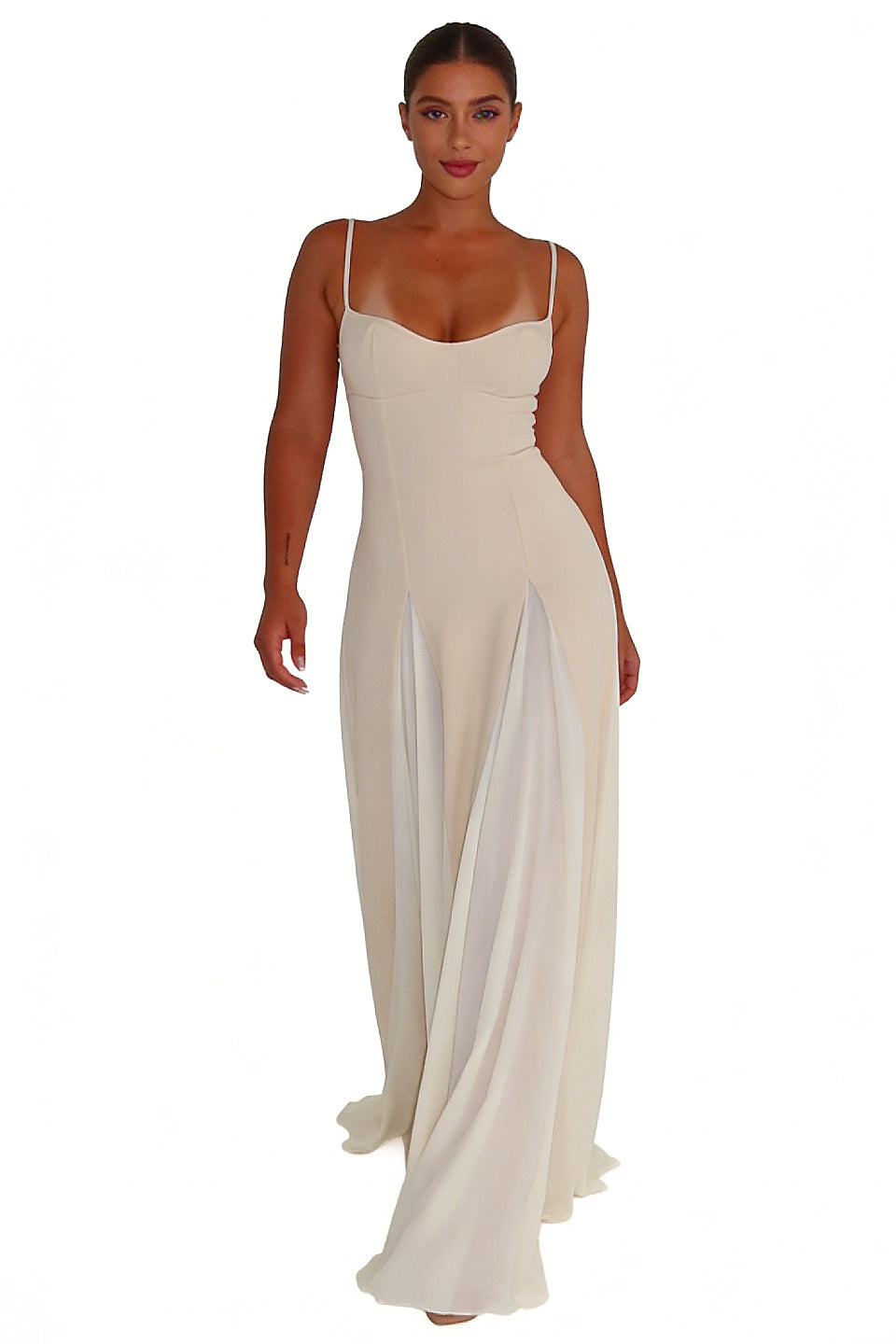 Cream Chiffon Sweetheart Maxi Dress