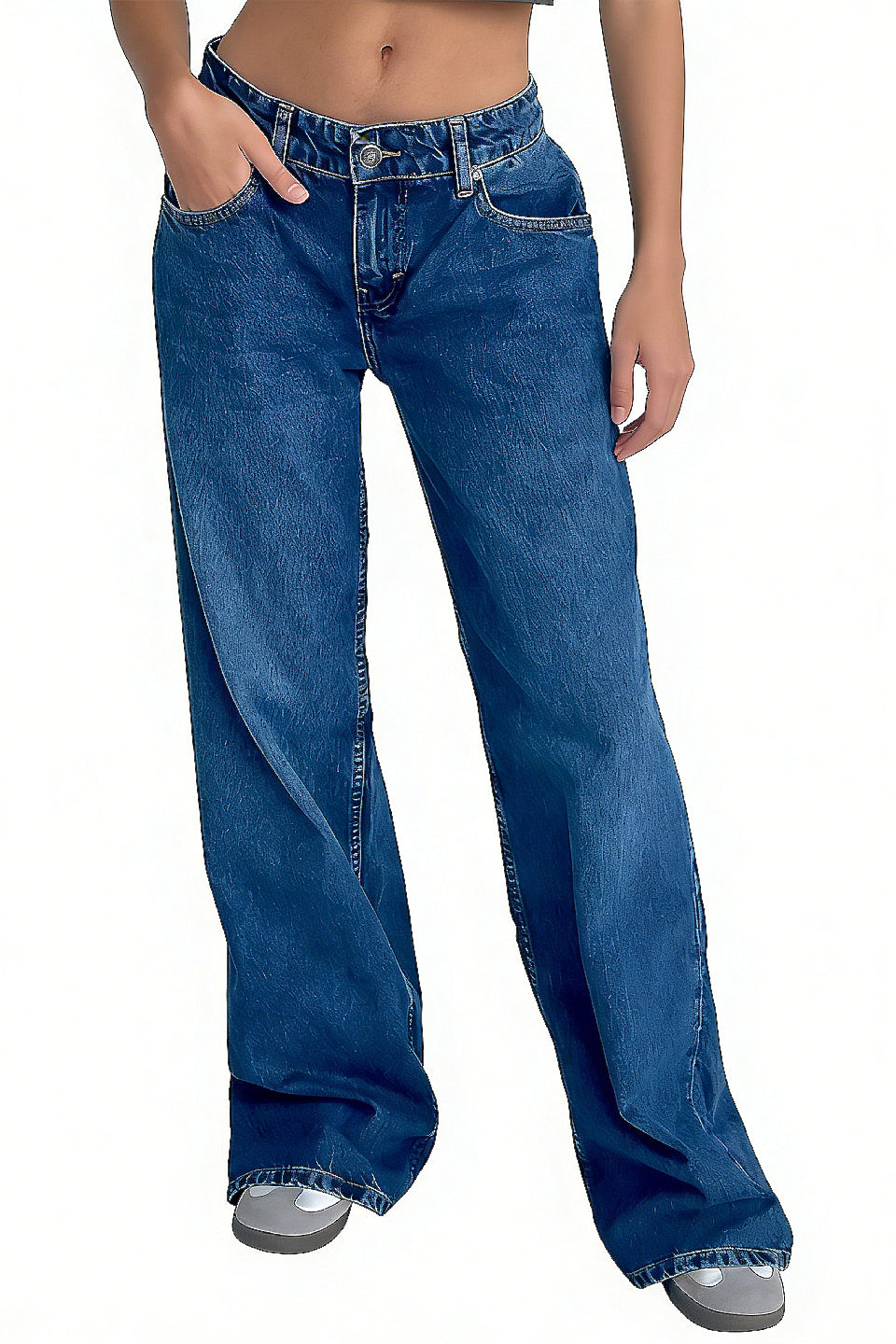 Blue Wide Leg Low Rise Jeans