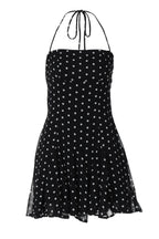 Noir Dot Halter Ruffle Mini Dress