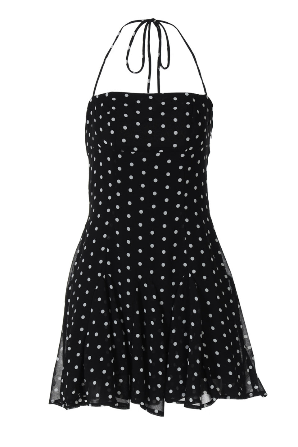 Noir Dot Halter Ruffle Mini Dress