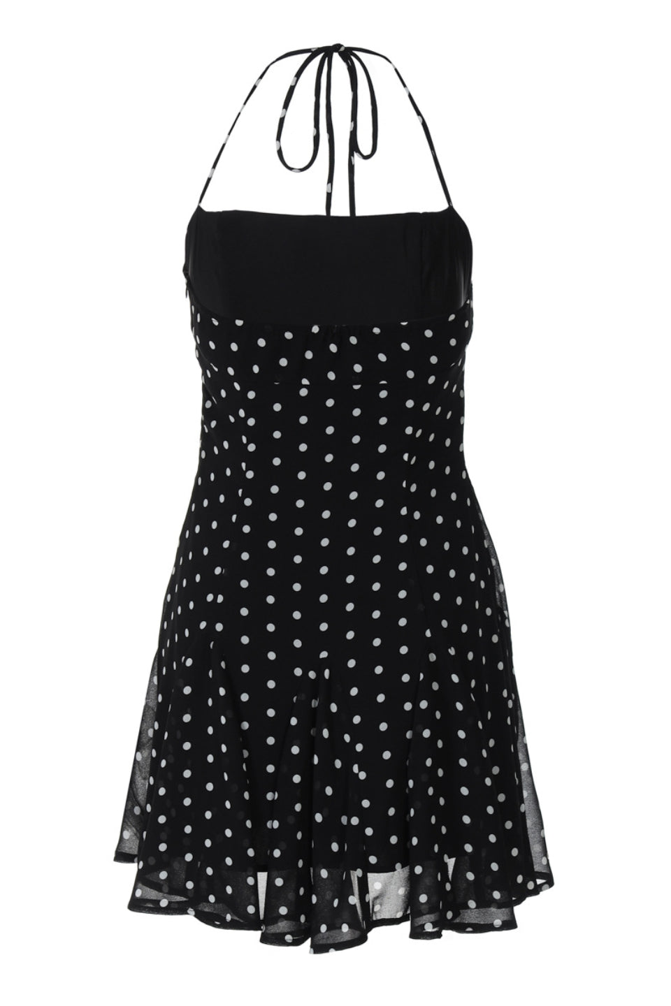 Noir Dot Halter Ruffle Mini Dress