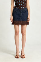 Lace Trim Denim Skirt