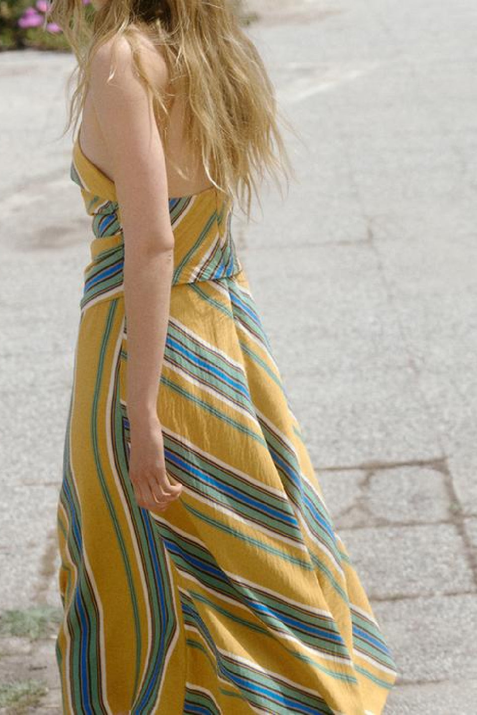 Striped One Shoulder Midi Dress
