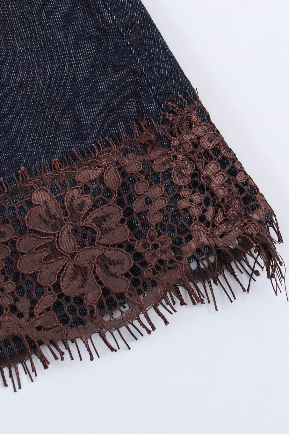 Lace Trim Denim Skirt