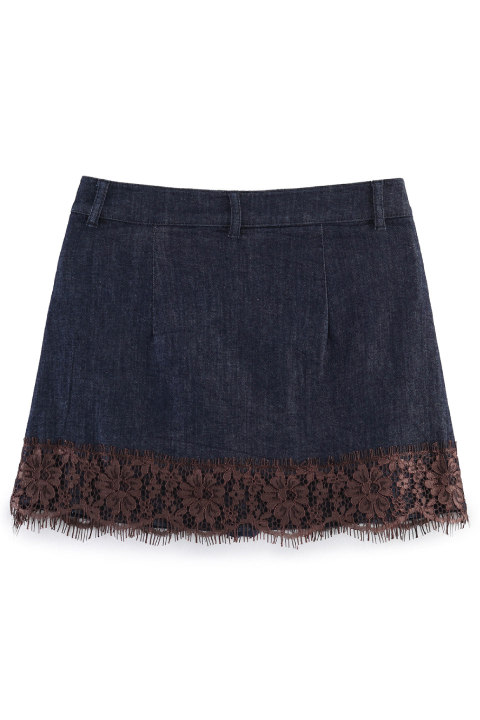 Lace Trim Denim Skirt