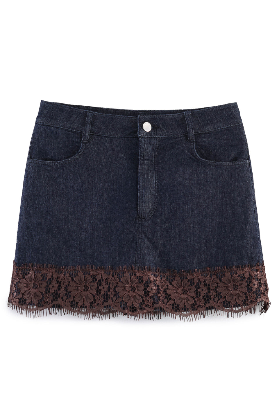 Lace Trim Denim Skirt