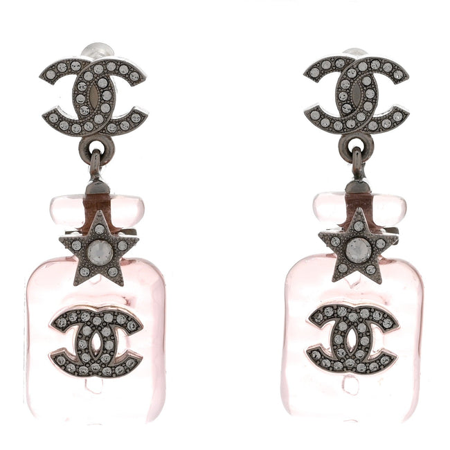 Resin Crystal CC Star Perfume Bottle Drop Earrings Silver Pink Hover Image