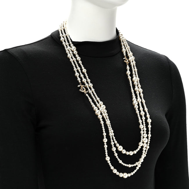 Metal Pearl Crystal Graduated CC Multi Strand Necklace Gold Main Image