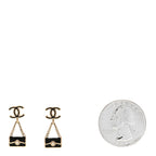 Enamel Pearl CC Flap Bag Drop Earrings Black Gold