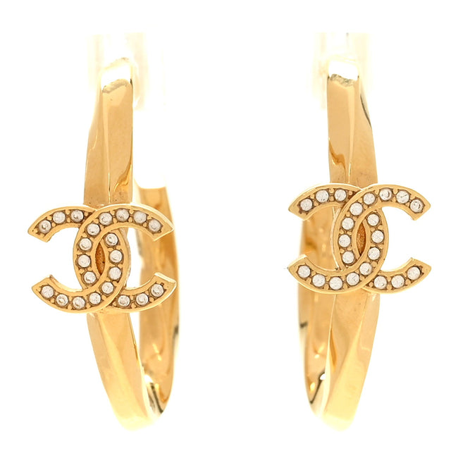 Metal Crystal Studded CC Hoop Earrings Gold Hover Image