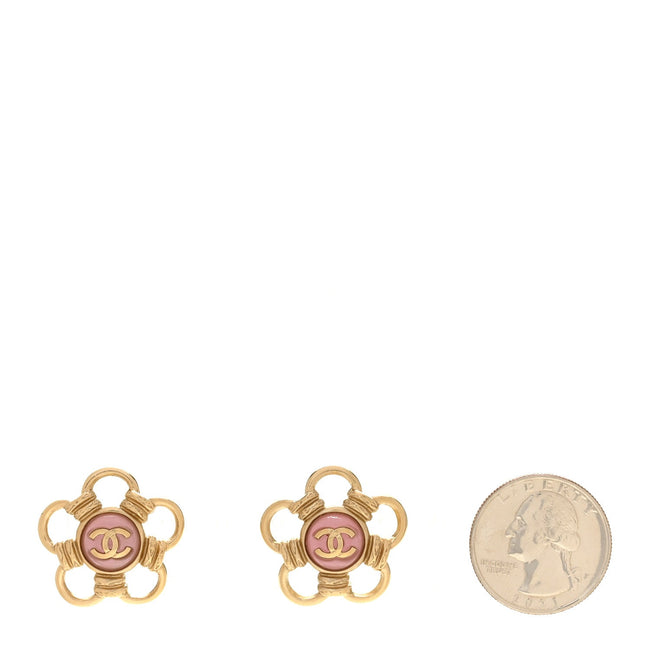 Resin CC Flower Earrings Gold Pink Main Image