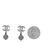 Ruthenium Pearl Crystal Baguette CC Drop Earrings Silver Grey
