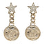 Metal Crystal Textured CC Star Drop Earrings Gold