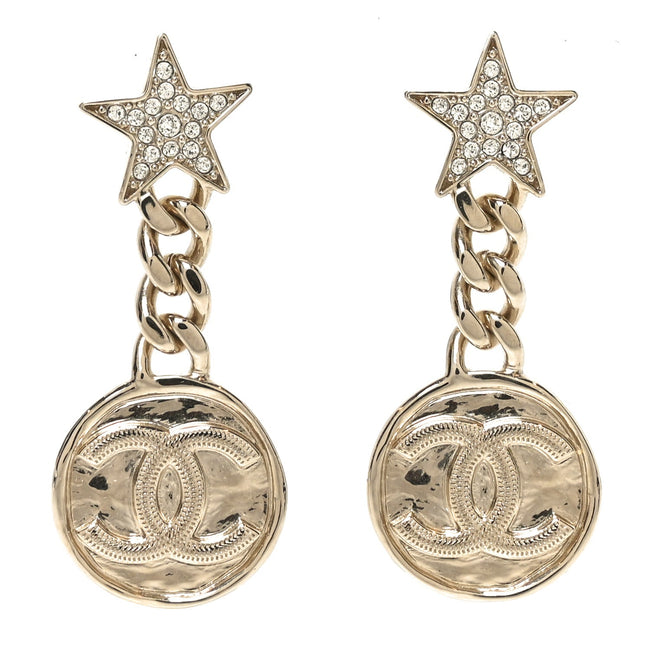 Metal Crystal Textured CC Star Drop Earrings Gold Hover Image